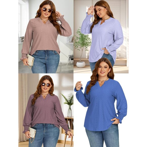 Plus Size Women Top Ruffle Long Sleeve V Neck Blouse Casual Work Dressy - Picture 5 of 5